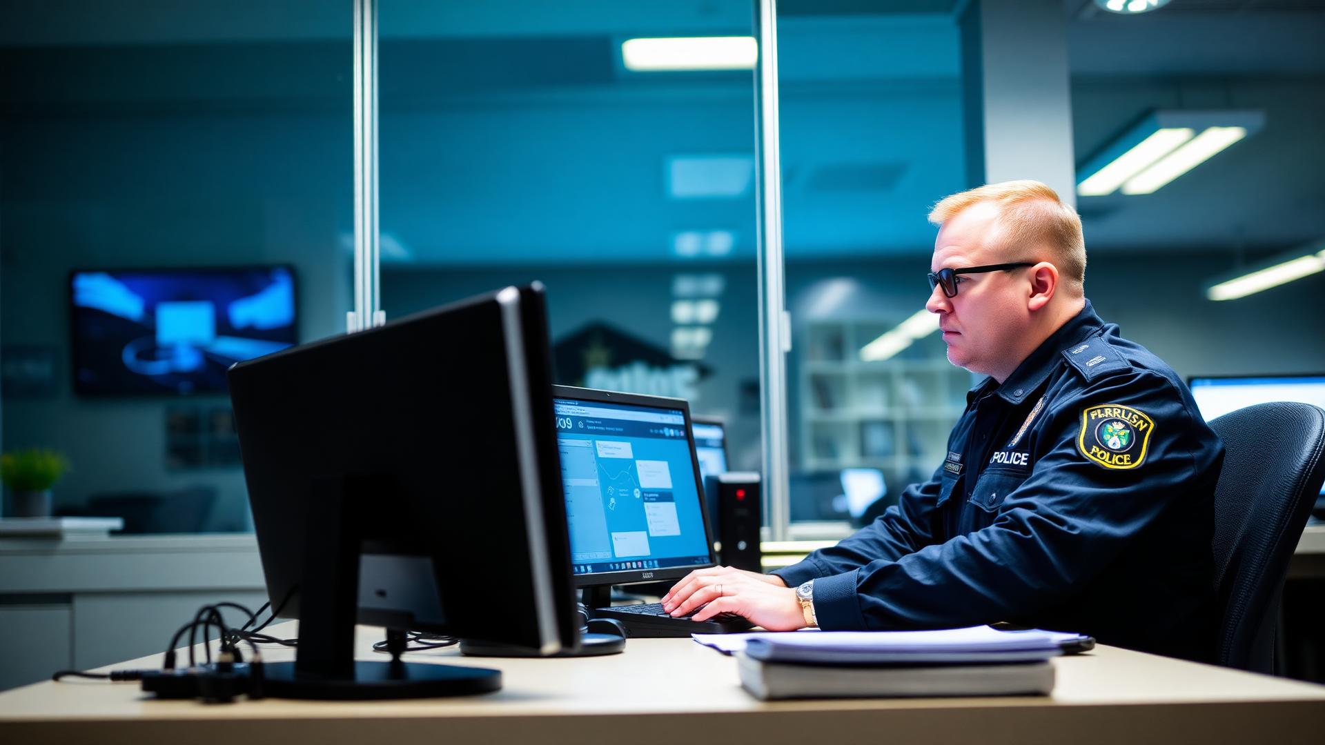 Profesjonalne biuro Policji — praca przy komputerze